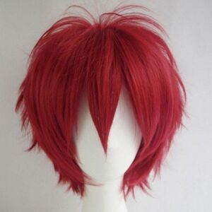 𝅺Cosplay Hair++Women Men Cosplay Hair Wig Short Straight Anime, Wine Red